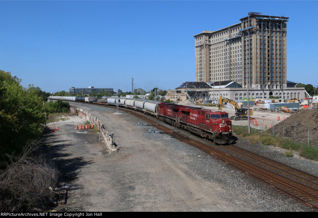 140 passes under the looming Michigan Central station